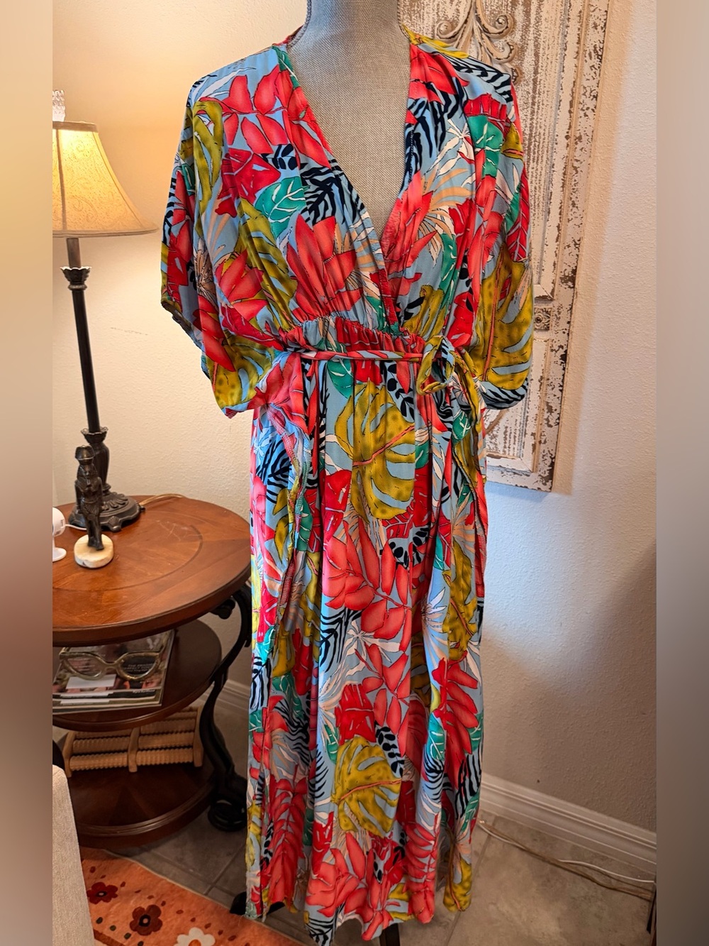 Tropical Floral Wrap Maxi Dress - Vibrant & Soft